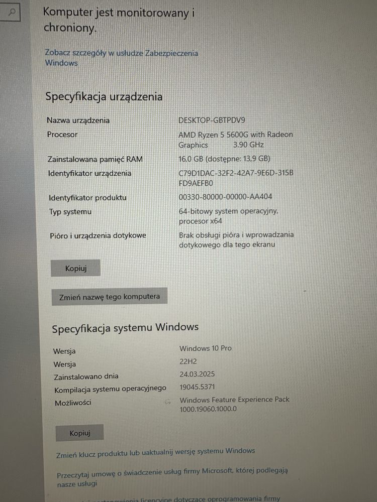 PC na sprzedaż – Ryzen 5 5600G, 16GB RAM, zestaw!
