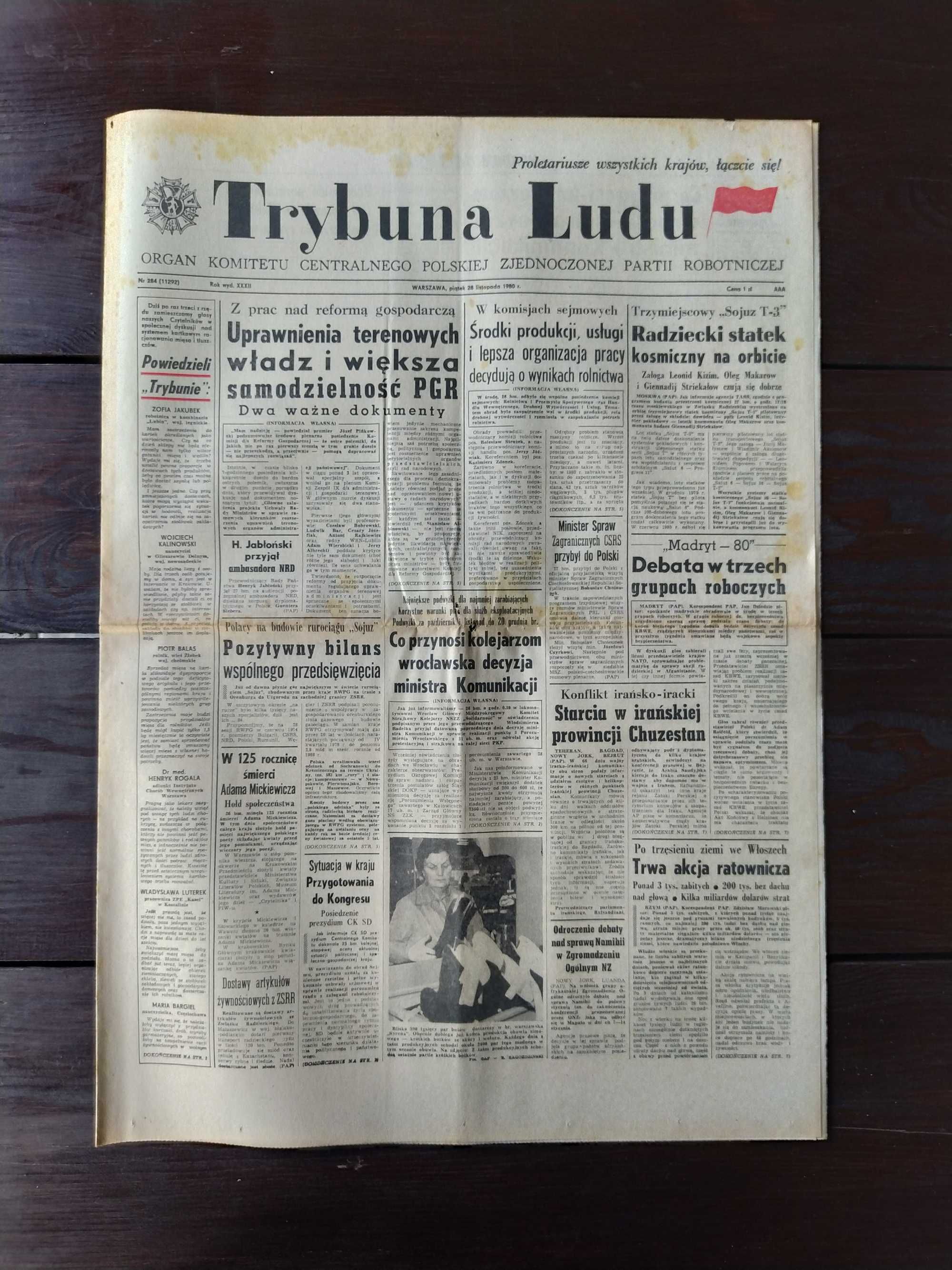 Gazeta TRYBUNA LUDU Nr 284 (11292), 28 XI 1980r. PRL