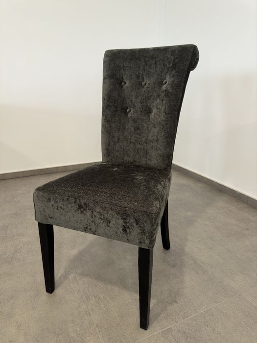1x Krzesło Tapicerowane Czarne/Szare Welurowe, Nogi proste /GLAMOUR
