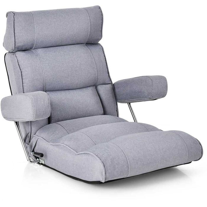 Fotel podłogowy regulowany, składany wypoczynkowy z 6-pozycyjnym szary