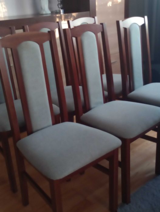 Krzesła ciemny orzech brąz siedziska oparcie szare nówka na prezent