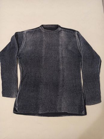 Sweter cienki granatowy wzór przecierany XL