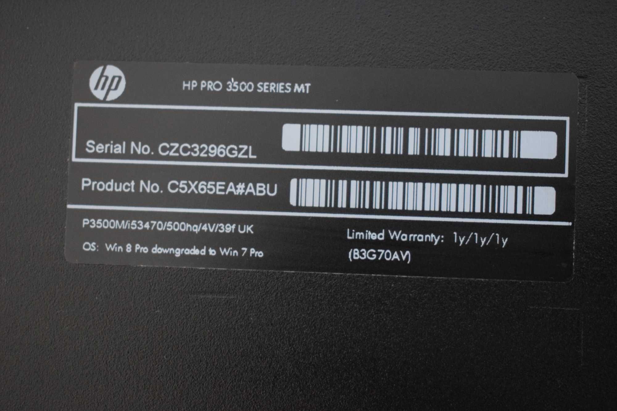 PC HP 3500 MT Intel I5 3470, 8 DDR3, Disco de 1000GB HDD, SSD Kingston