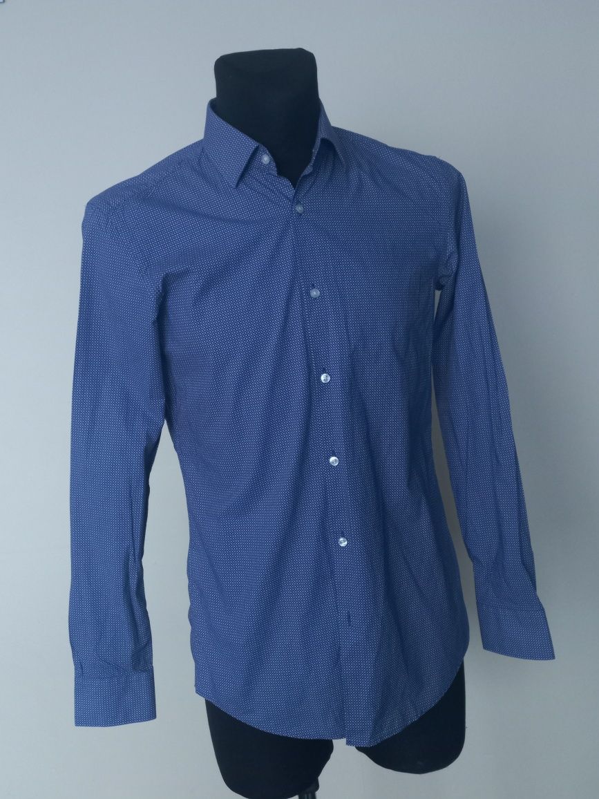 granatowa wizytowa wzorzysta męska koszula Hugo Boss slim fit