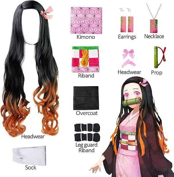 Strój kostium DEMON SLAYER cosplay KAMADO NEZUKO z peruką 128/134 K568