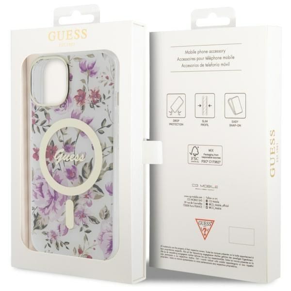 Guess Etui Flower MagSafe iPhone 14 Plus 6.7" Transparent Hardcase