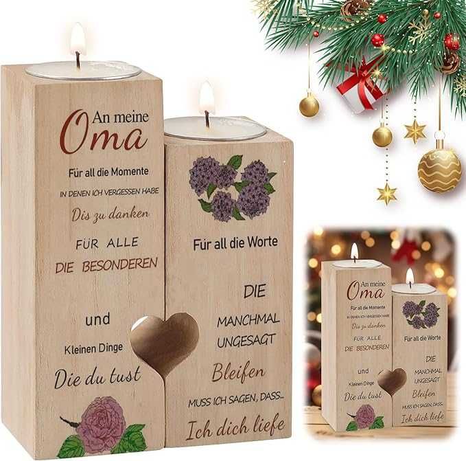 GAROMIA świecznik dla babci serce z napisem prezent na urodziny święta