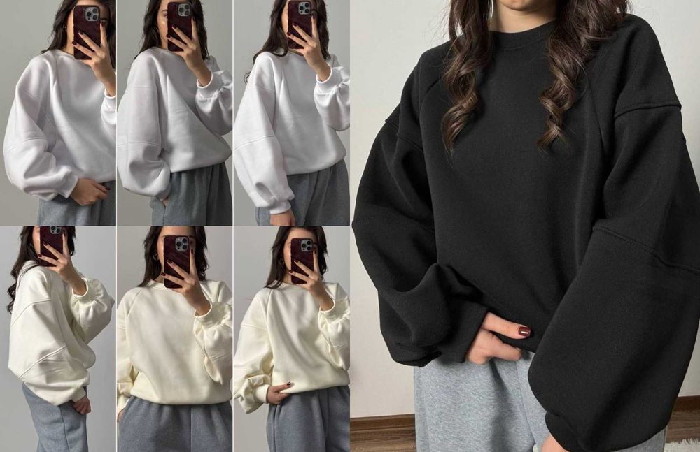Жіноче тепле худі на флісі світшот без капюшона оверсайз кофта зимова