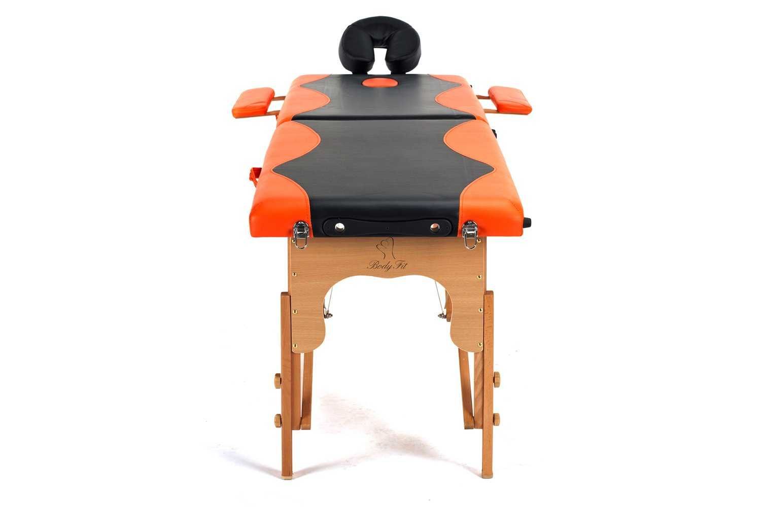 Stół, łóżko do masażu 2-segmentowe drewniane - czarno pomarańczowe