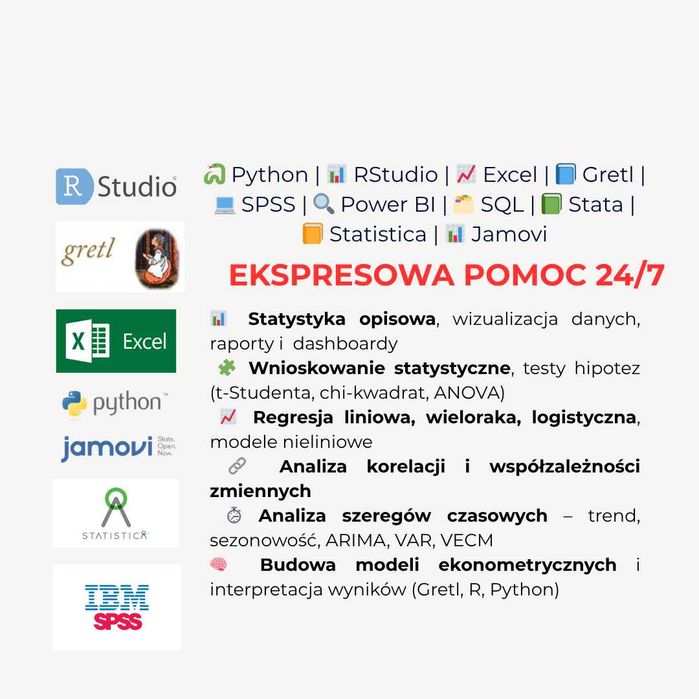 Korepetycje ekonometria statystyka finanse excel gretl rstudio analiza