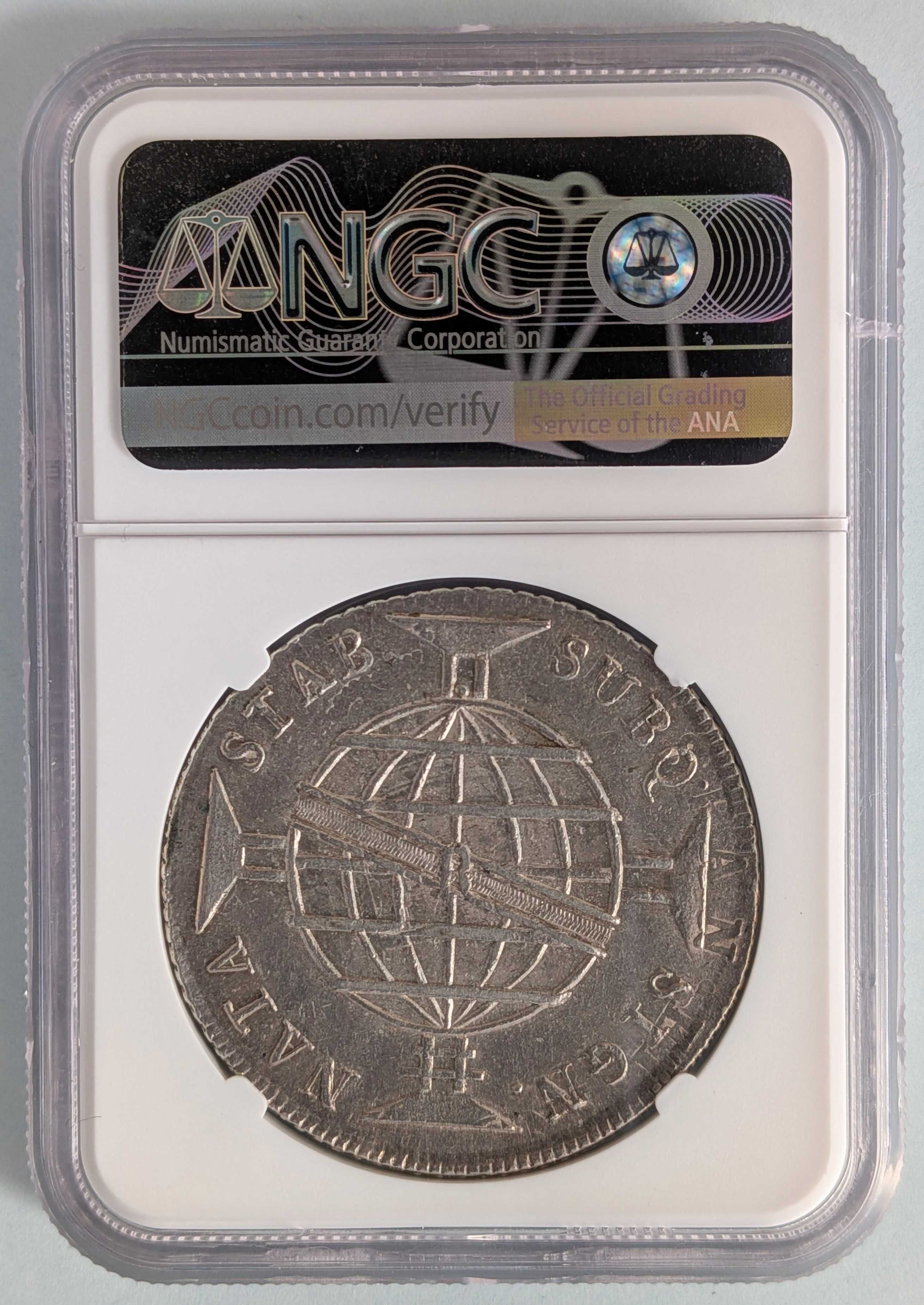 Moeda Prata Brasil 1810 R 960 Réis certificada NGC MS62 (Patacão)