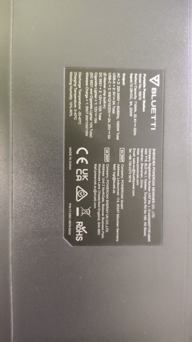 Зарядная станция Bluetti PowerOak EB70 / 1000 Вт / 716 Вт⋅ч / LiFePO