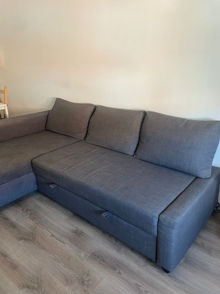 Sofá-cama de canto c/arrumação (cinza escuro)