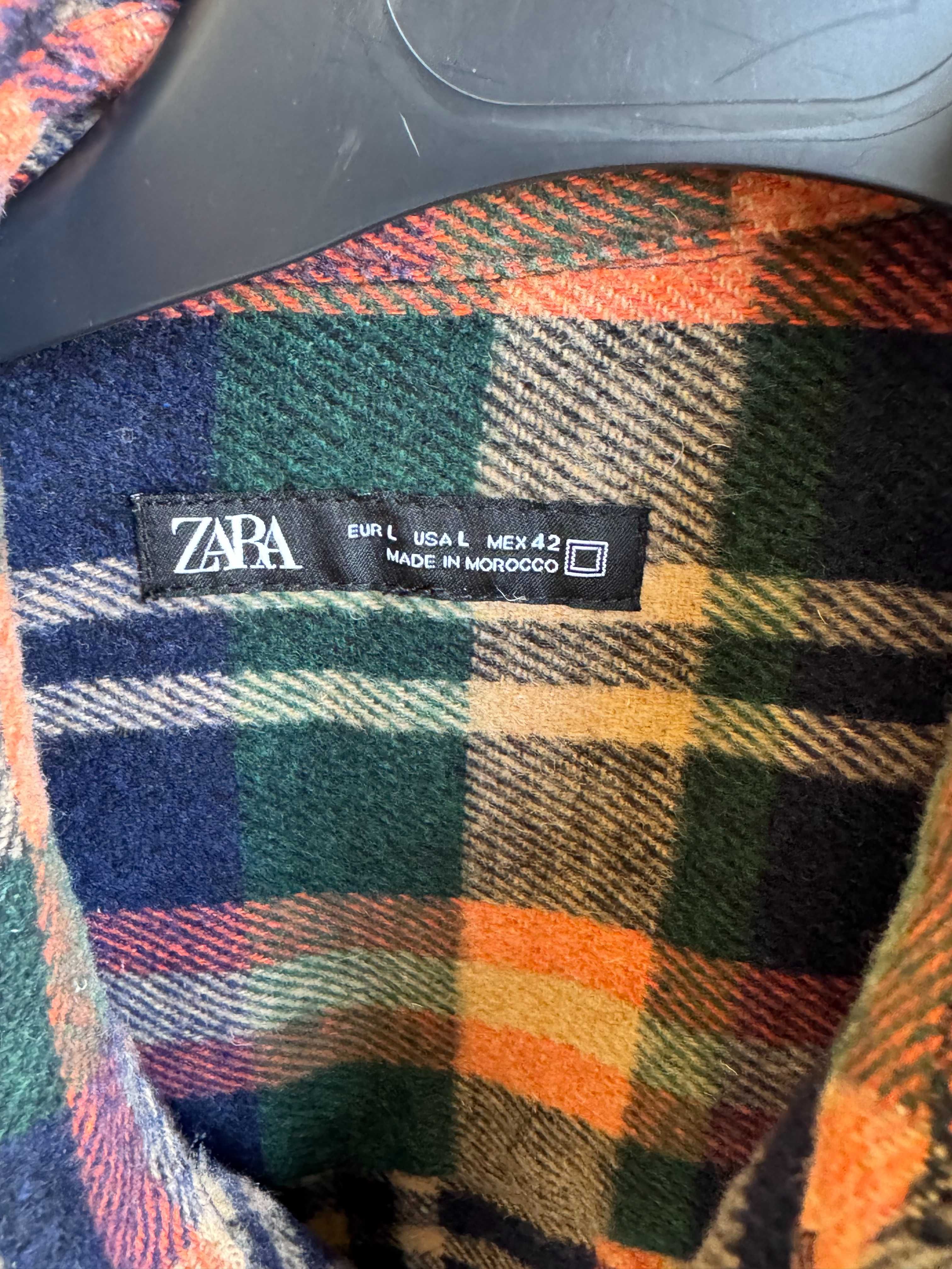 Zara  Jaqueta camisa flanela masculina laranja / verde / azul xadrez