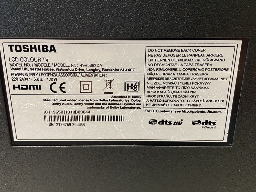 Телевізор Toshiba 49V5863DA Smart TV/4K UltraHD/2018/10