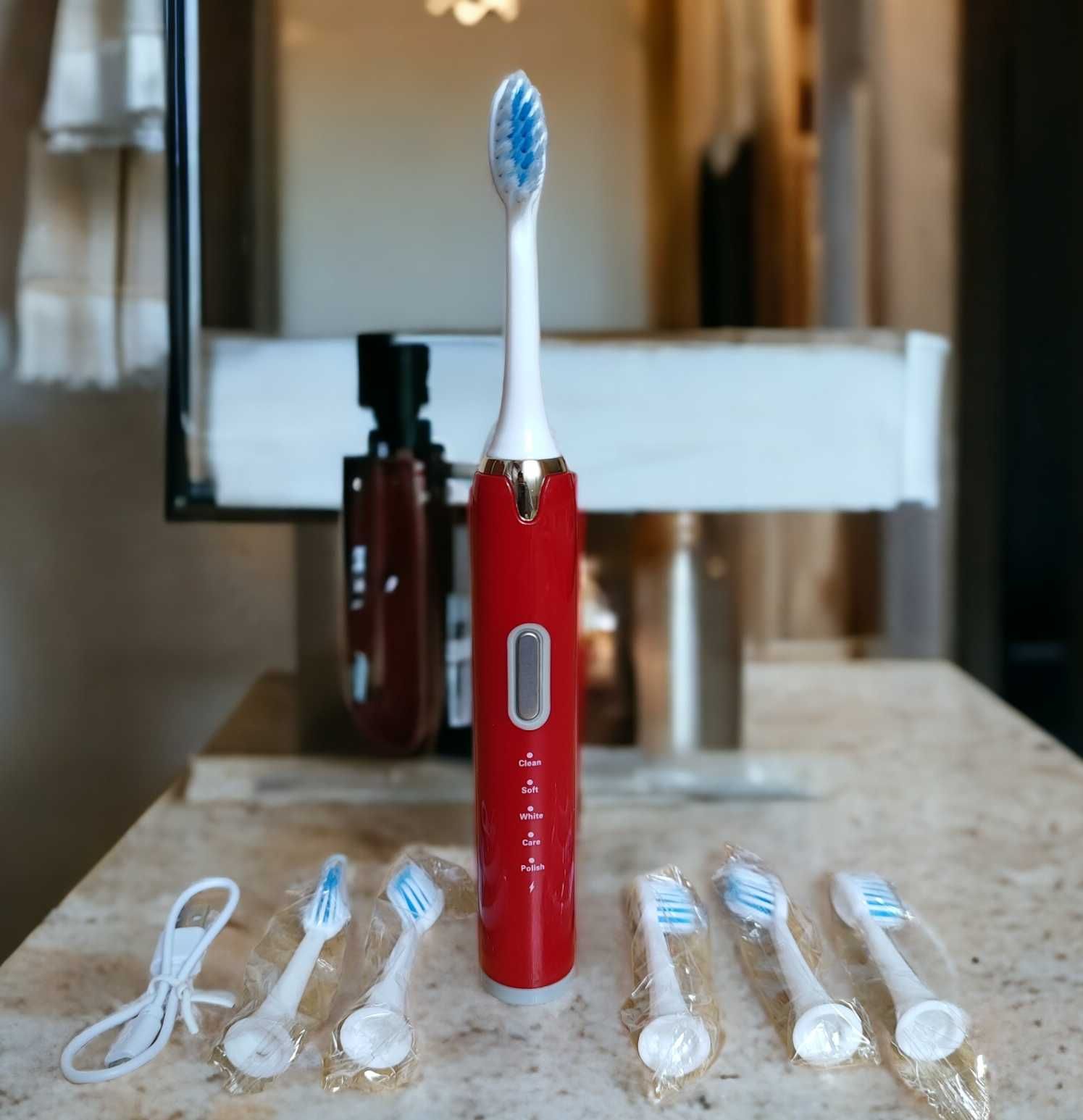 Ультразвукова зубна щітка + насадки (5 штук)