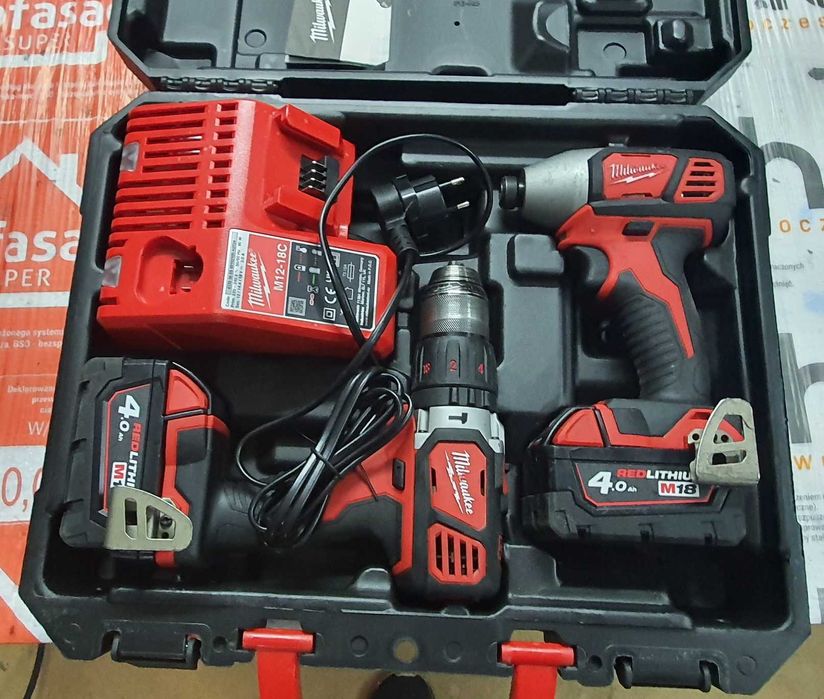 Milwaukee M18 2xbateria 4.0ah Wkrętarka zakrętarka  walizka ładowarka
