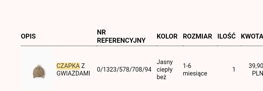Beżowa czapeczka dziecięca Zara rozm. 1-6 miesięcy