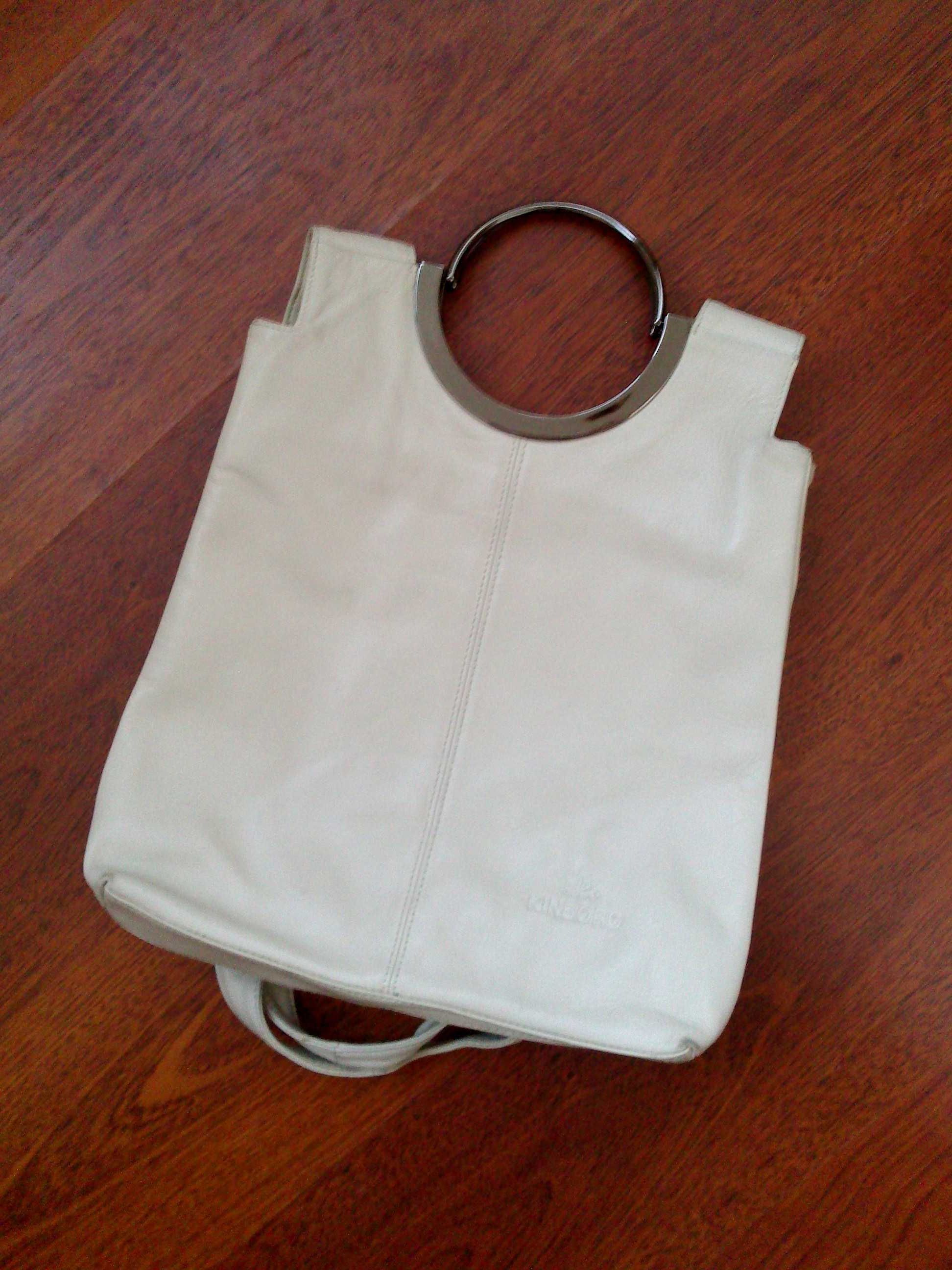 Молочная кожаная сумка с двумя ручками kinboro
