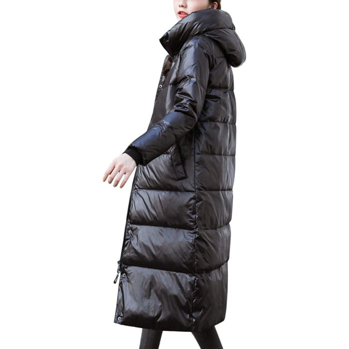 Długa pikowana kurtka z kapturem czarna wodoodporna XXL