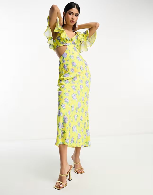 Asos Design 44 Xxl Sukienka Żółta W Kwaty J26611