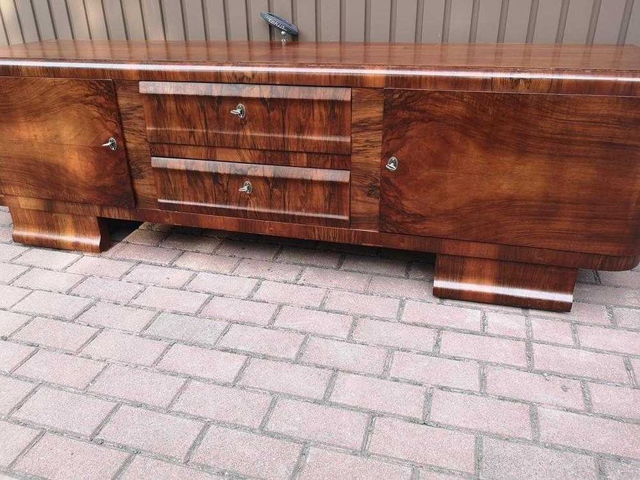 Komoda ART-DECO RTV Niska Orzech 198 Zgrabna Stara Antyk Po Renowacji.