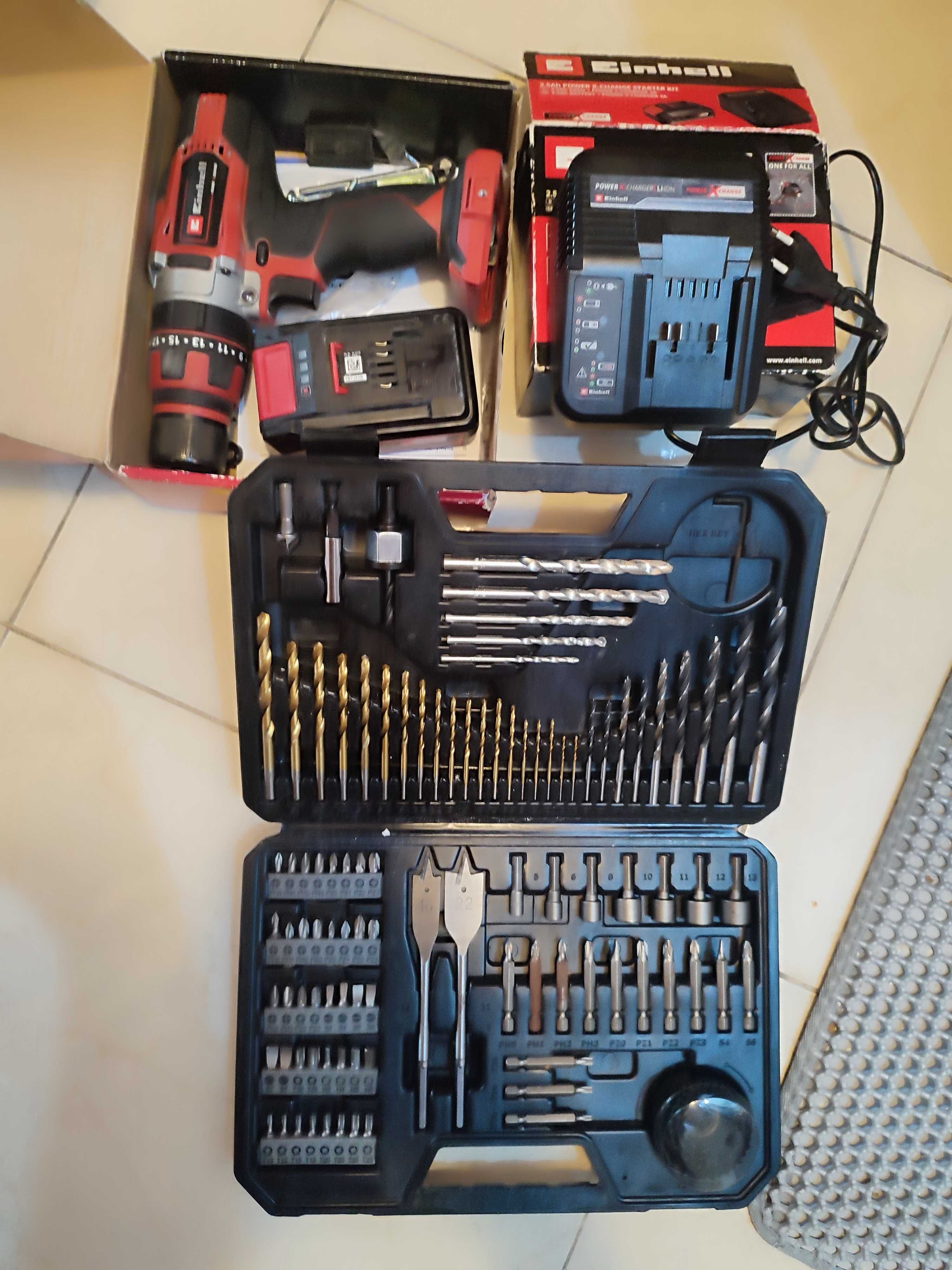 Aparafusadora einhell com bateria carregador e kit de acessórios bosch