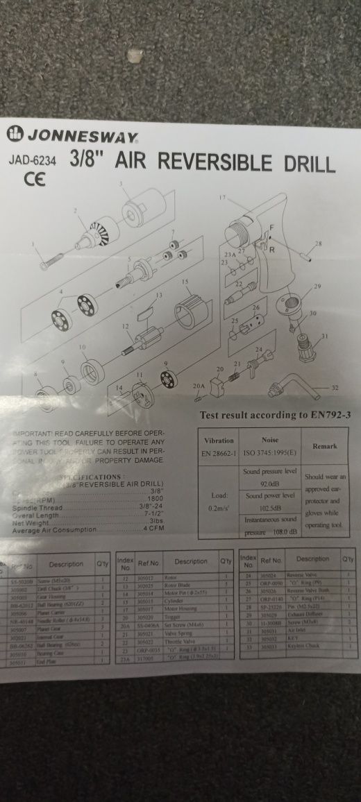 Пневмо дрель Jonnesway JAD-6234