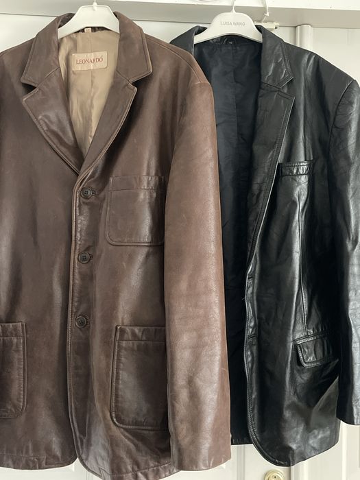 Шкіряна італійська чоловіча куртка піджак хл leonardo