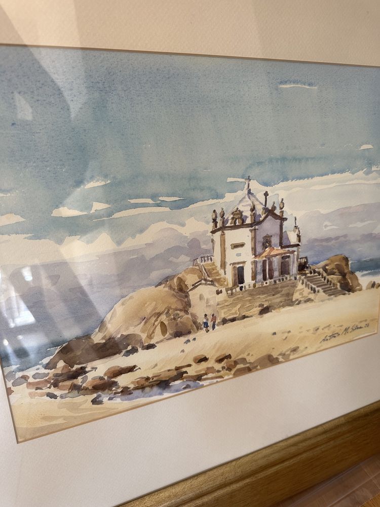 Quadro de aguarela com pintura do Senhor da Pedra (Vila Nova de Gaia) de António M. Silva