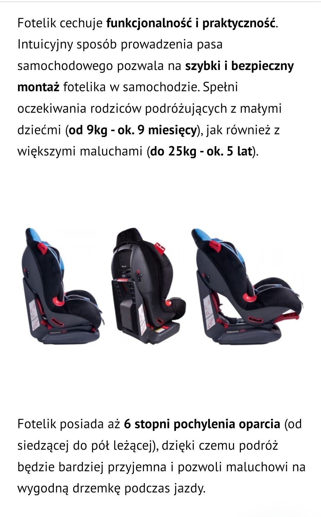 Fotelik samochodowy caretero Sport 9-25kg rozkładany booster krzesełko