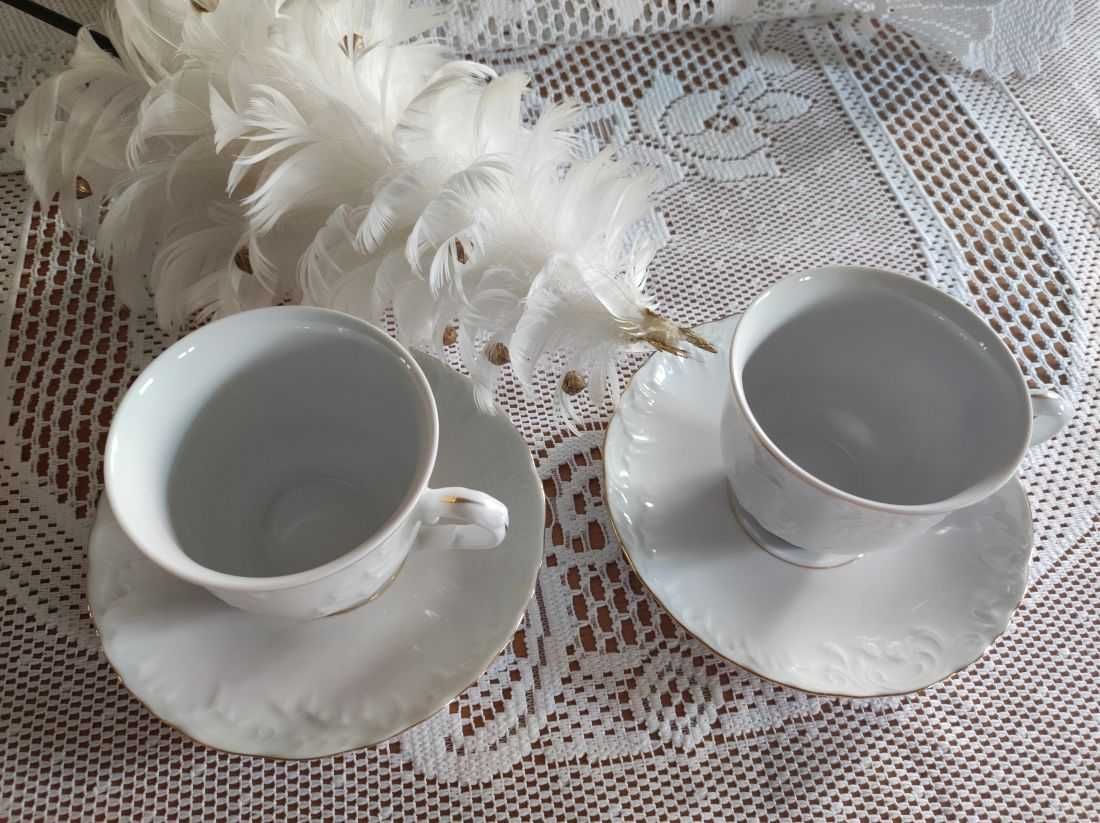 Filiżanki porcelanowe spodki ćmielów rococo złocone ręcznie  malowane