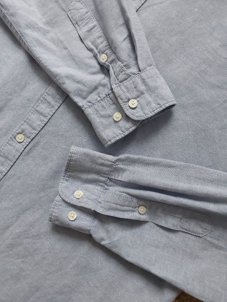 Koszula ze stójką Jack & Jones błękitna Koszula z lnem I bawełna