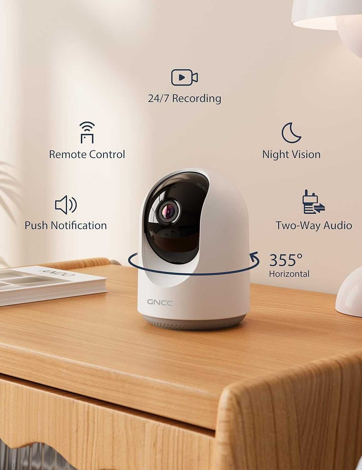 GNCC P1 Wewnętrzna Kamera Bezpieczeństwa z Noktowizorem 2.4G WiFi 360