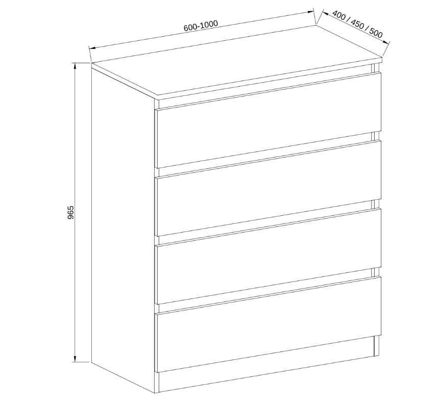 Комод Kade-K4D на 4 шухляди без ручок. Вибір розміру та кольору.