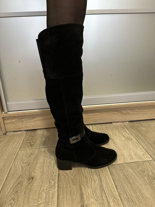 Зимові чоботи ботфорти замша