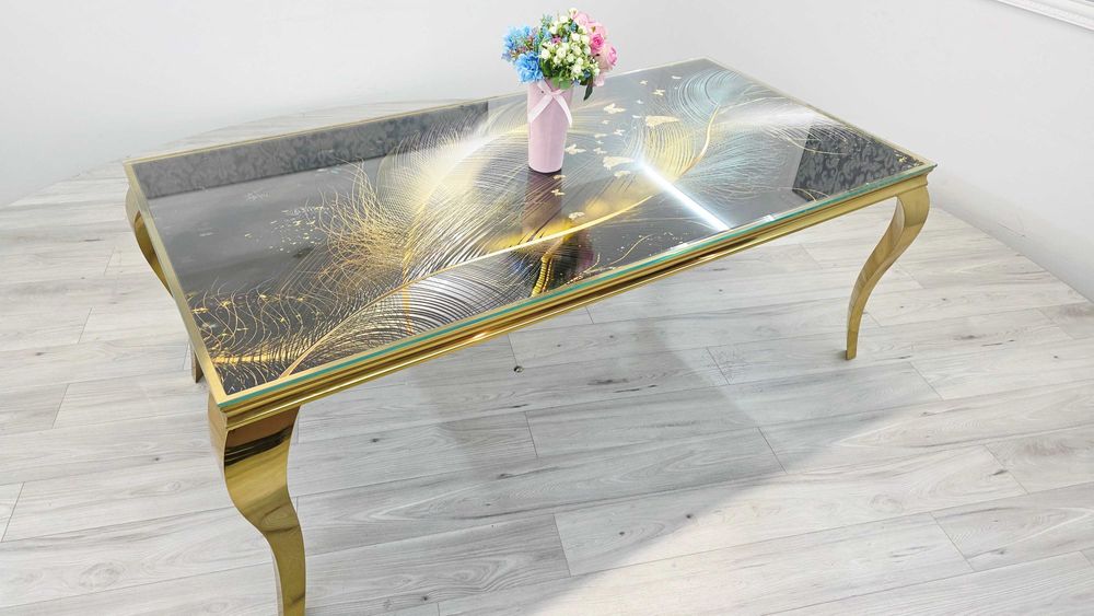 Stol Ludwik Gold 200x100 cm Dekor do wyboru