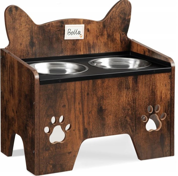 Miska dla psa na drewnianym stojaku ZESTAW 2 MISEK ze stojakiem LOFT