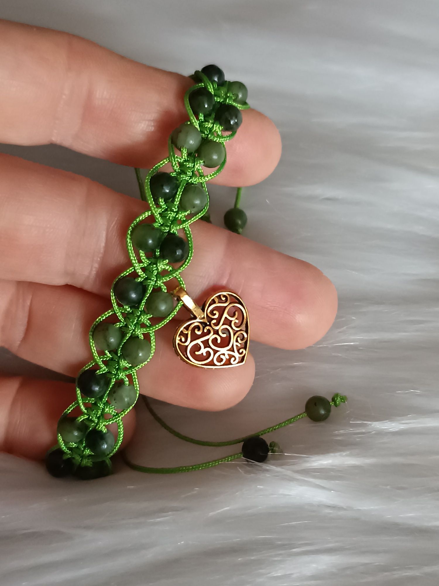 Bransoletka zielony jadeit serce na prezent Walentynki Hand Made kamie