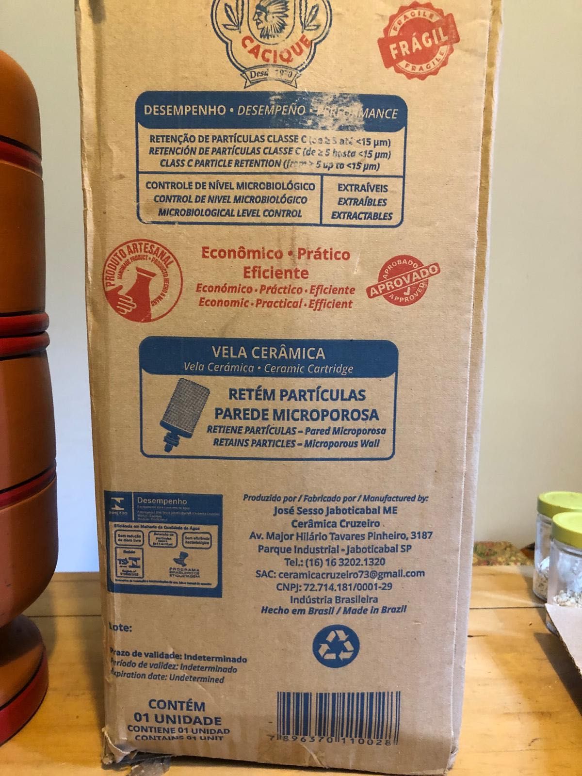 Filtro de Água por Gravidade 5 Litros (Cerâmica) - Cacique (Brasil)