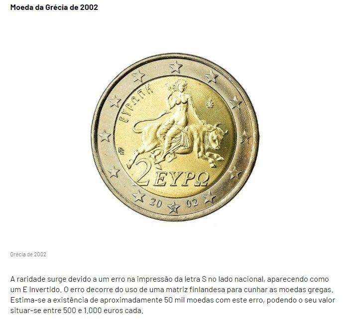 Moeda 2€ Grega Grecia 2002 Erro Impressão Cunhagem Valiosa