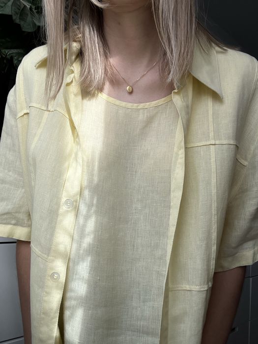 100% lniany komplet koszula i top zolty 42 xl len