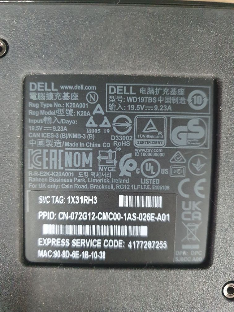 Док-станція DELL WD-19TBS USB-C оригінал
