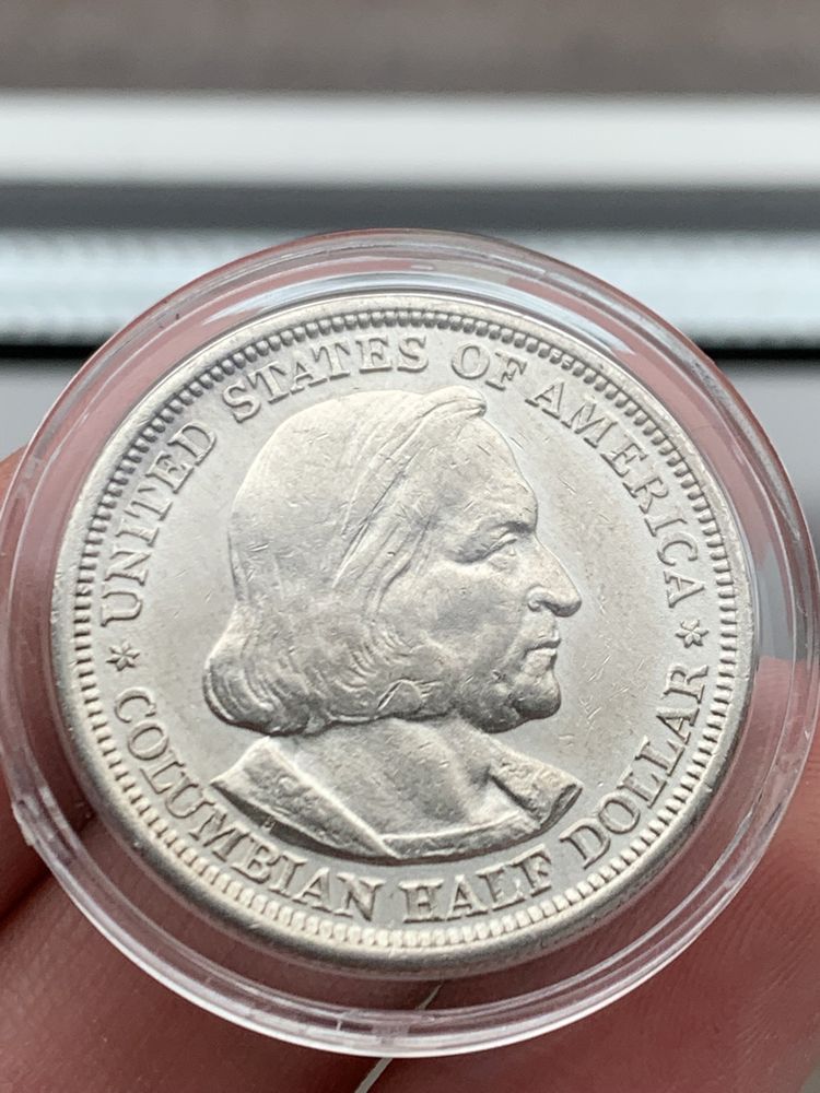 Srebrna moneta Columbian half dollar 1893 stan około menniczy