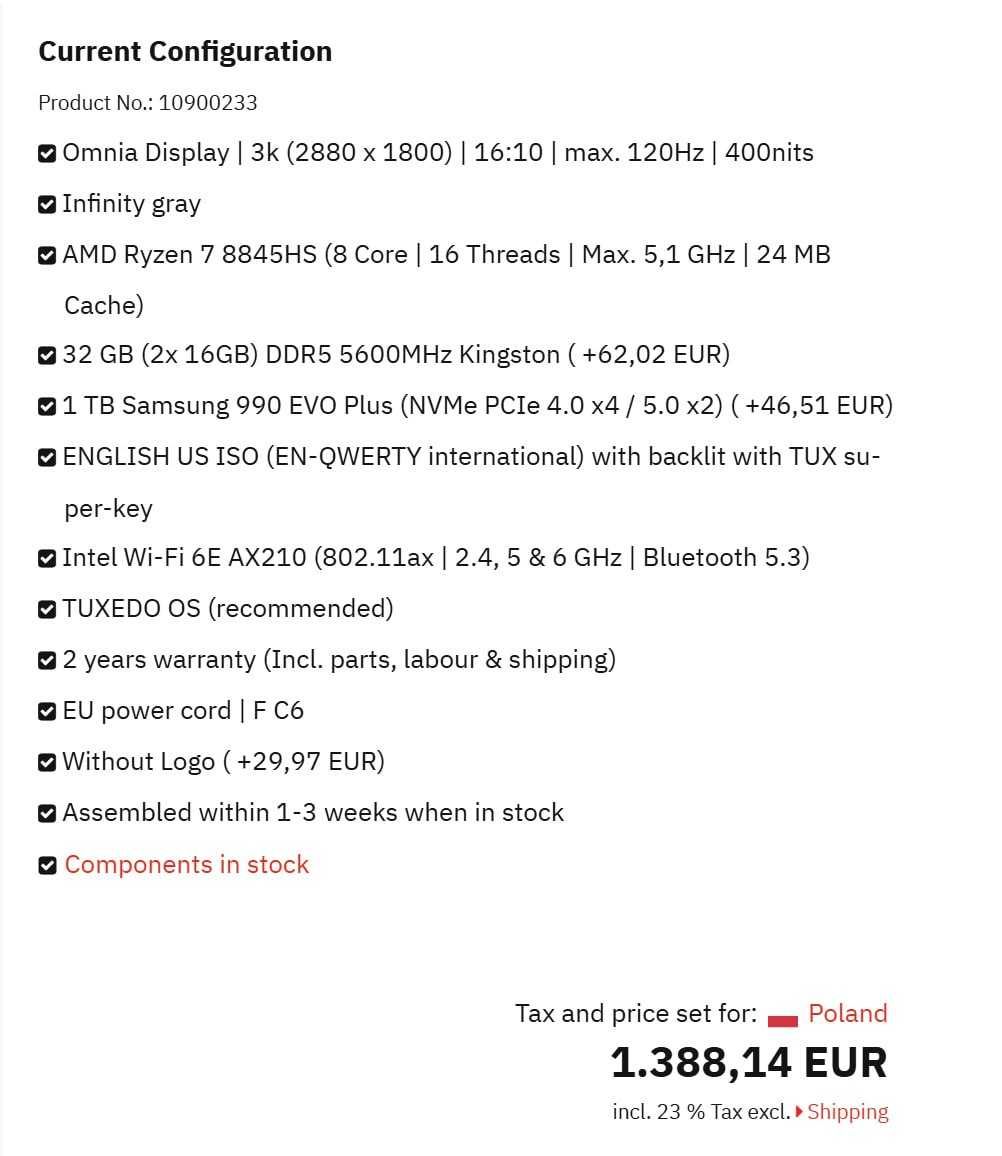 Schenker XMG Evo 14 2024 (TUXEDO InfinityBook Pro 14 - Gen9) | 8845HS