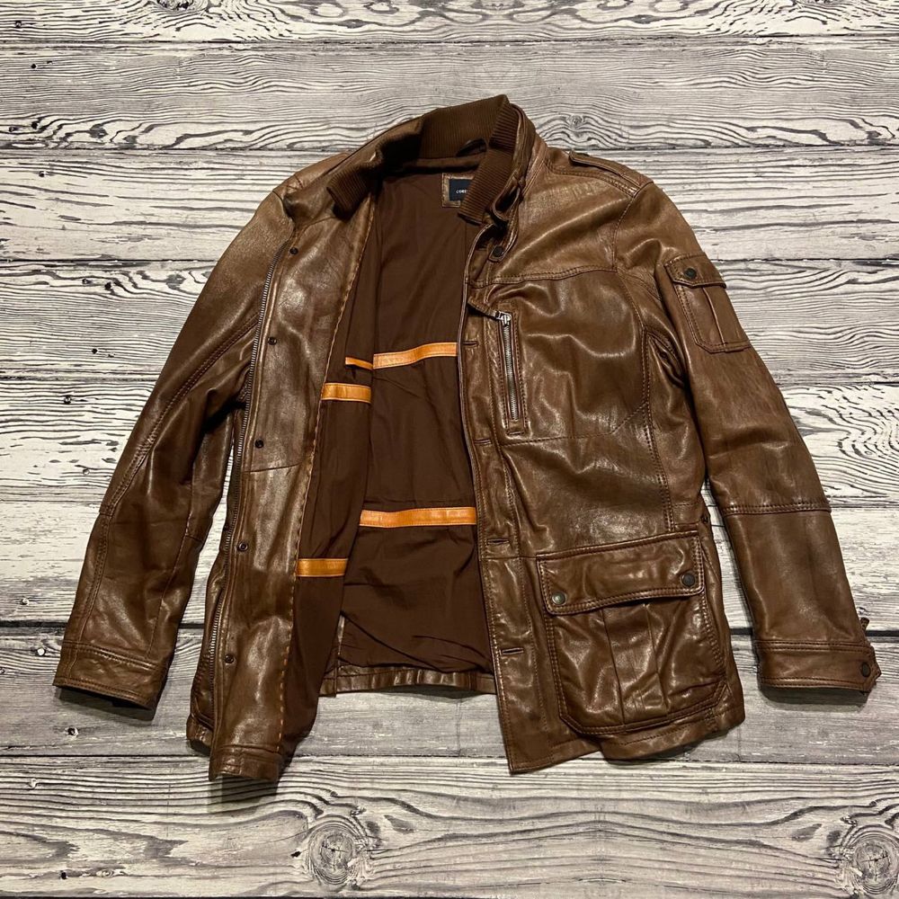 Кожаная куртка лайка Cortefiel Multipocket Brown Leather Jacket