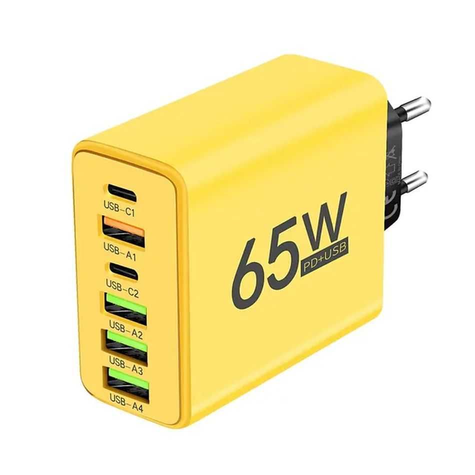 Ładowarka sieciowa USB 65 W 6 portów: 4xUSB A i 2xUSB C