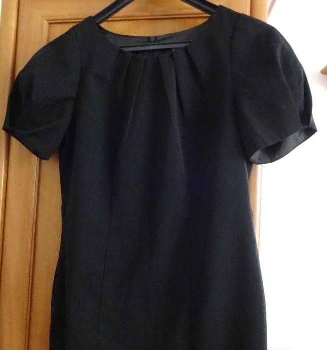 Sukienka Czarna Krótki Rękaw Elegancka Proste Cięcia, Zamek, Podszewka