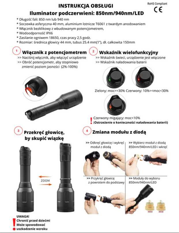 Iluminator laserowy podczerwieni x-hog 01 850nm 1000m