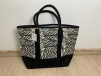 Nowa torebka jutowa duża plażowa eko shopper motyw zebra biało czarna